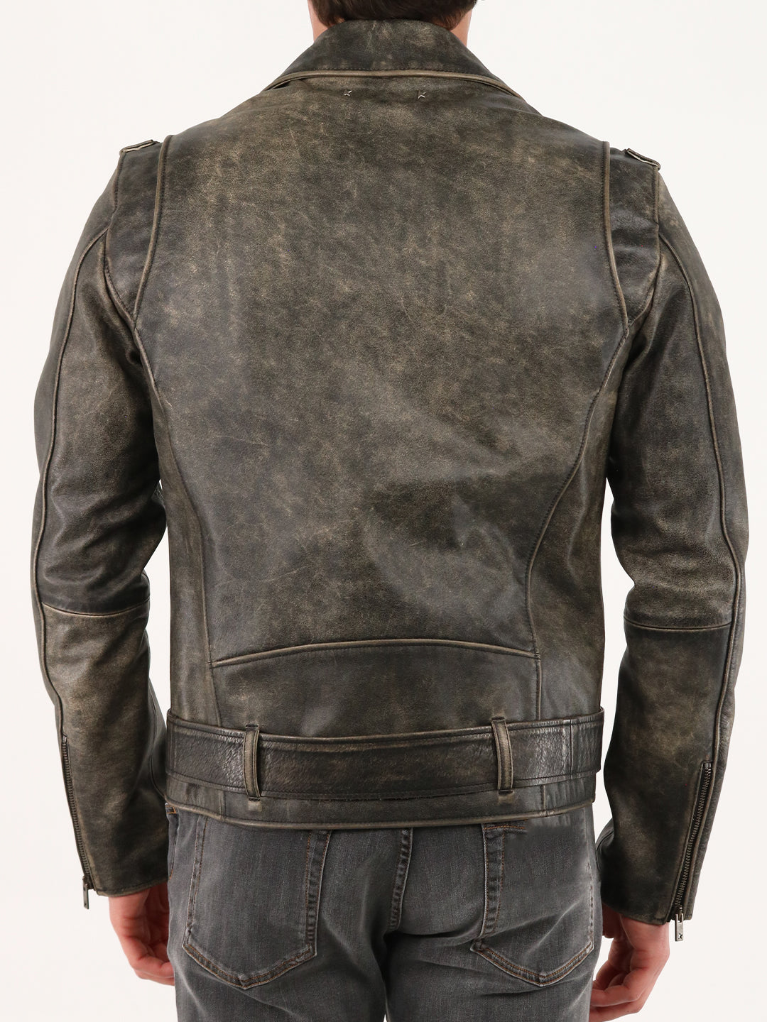 GOLDEN GOOSE Distressed Leather Biker Jacket - Size 50