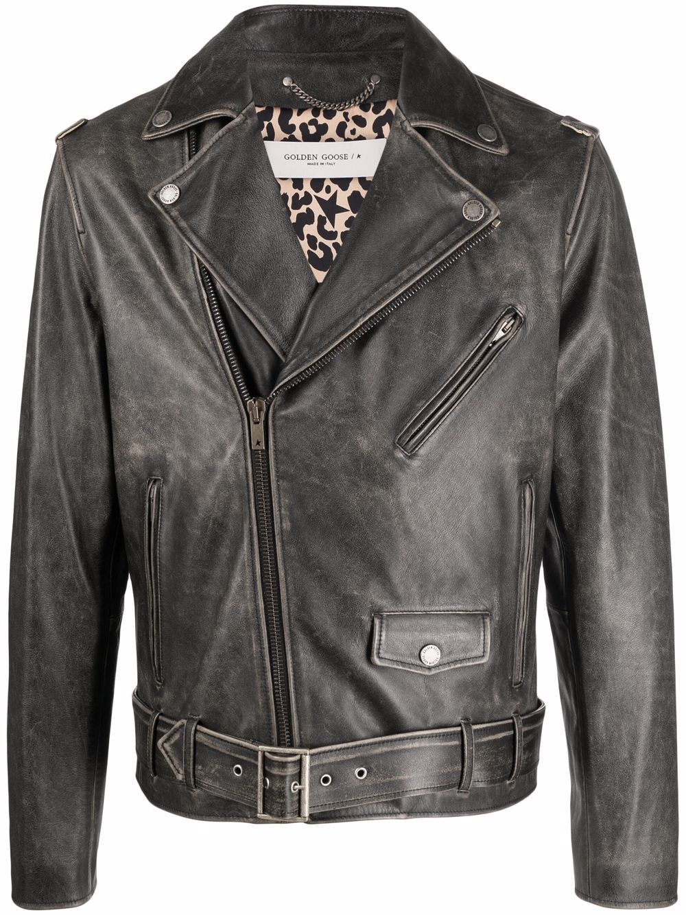 GOLDEN GOOSE Distressed Leather Biker Jacket - Size 50