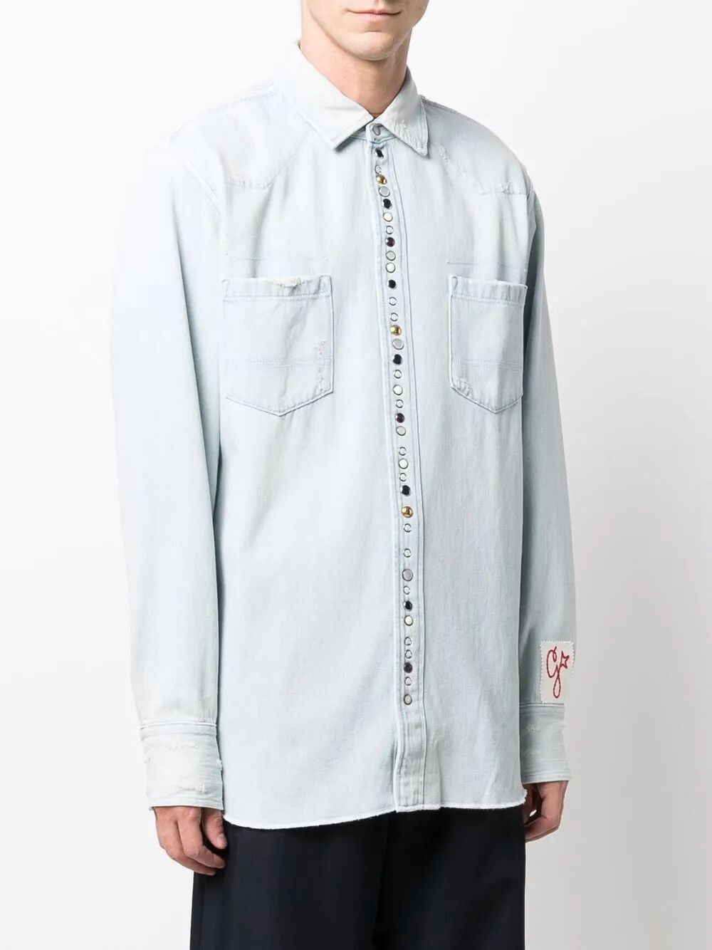 GOLDEN GOOSE Bleached Denim Shirt with Hammered Studs for Men