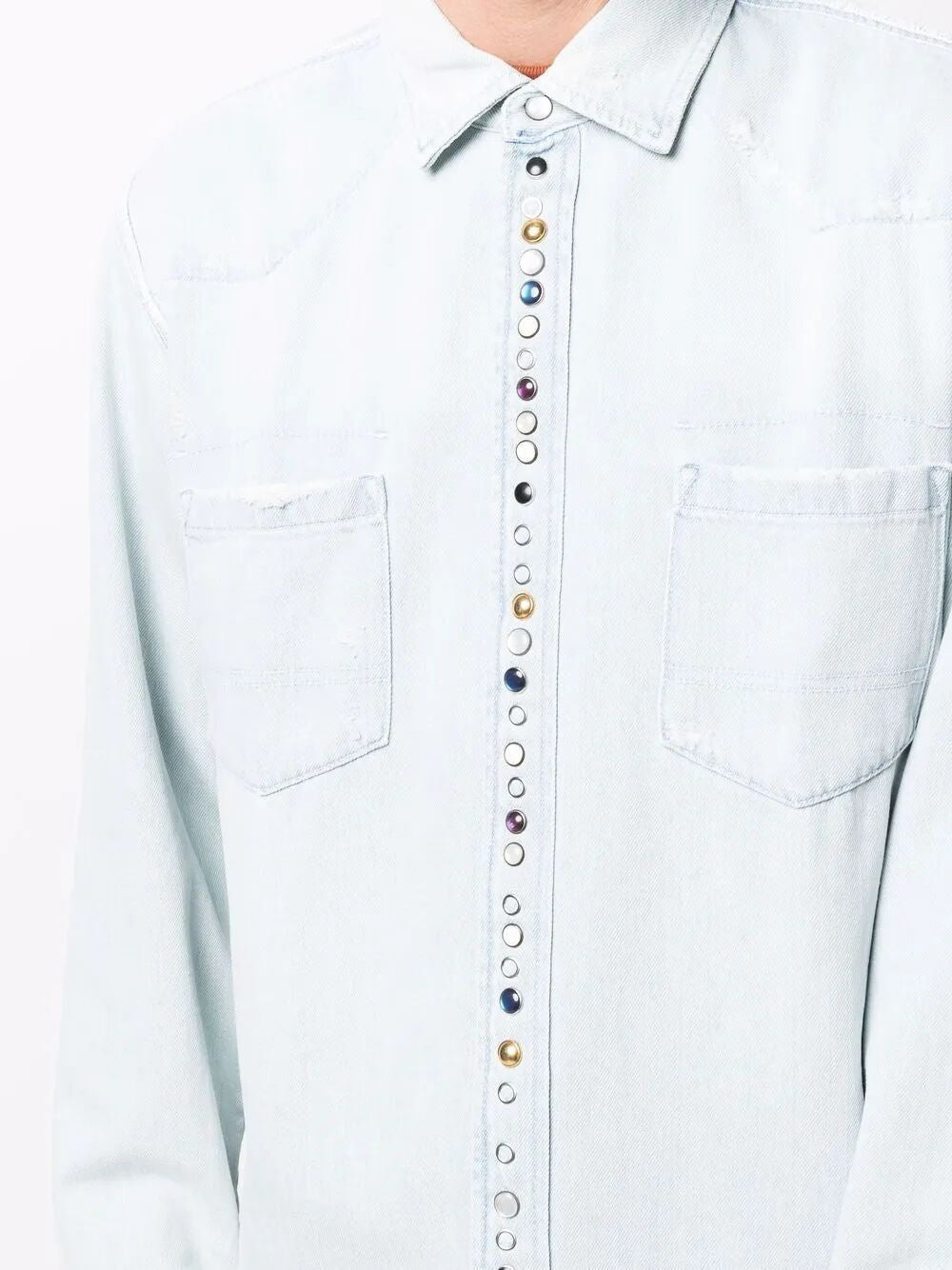 GOLDEN GOOSE Bleached Denim Shirt with Hammered Studs for Men