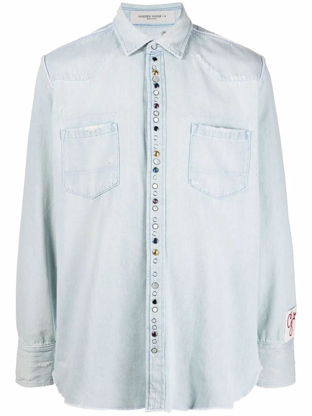 GOLDEN GOOSE Bleached Denim Shirt with Hammered Studs for Men