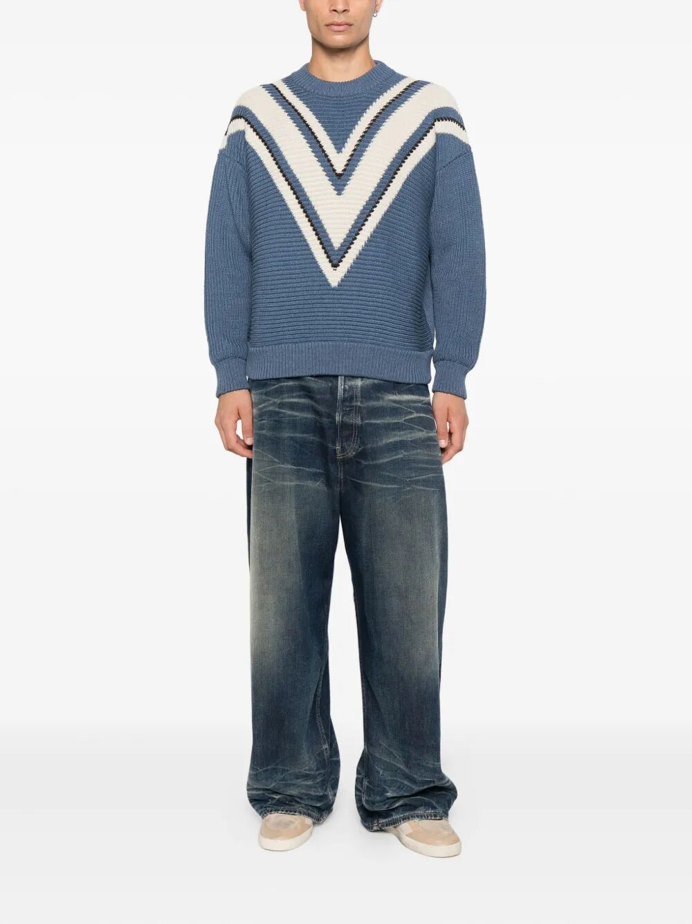 GOLDEN GOOSE Jacquard Wool Sweater with Cream Pattern