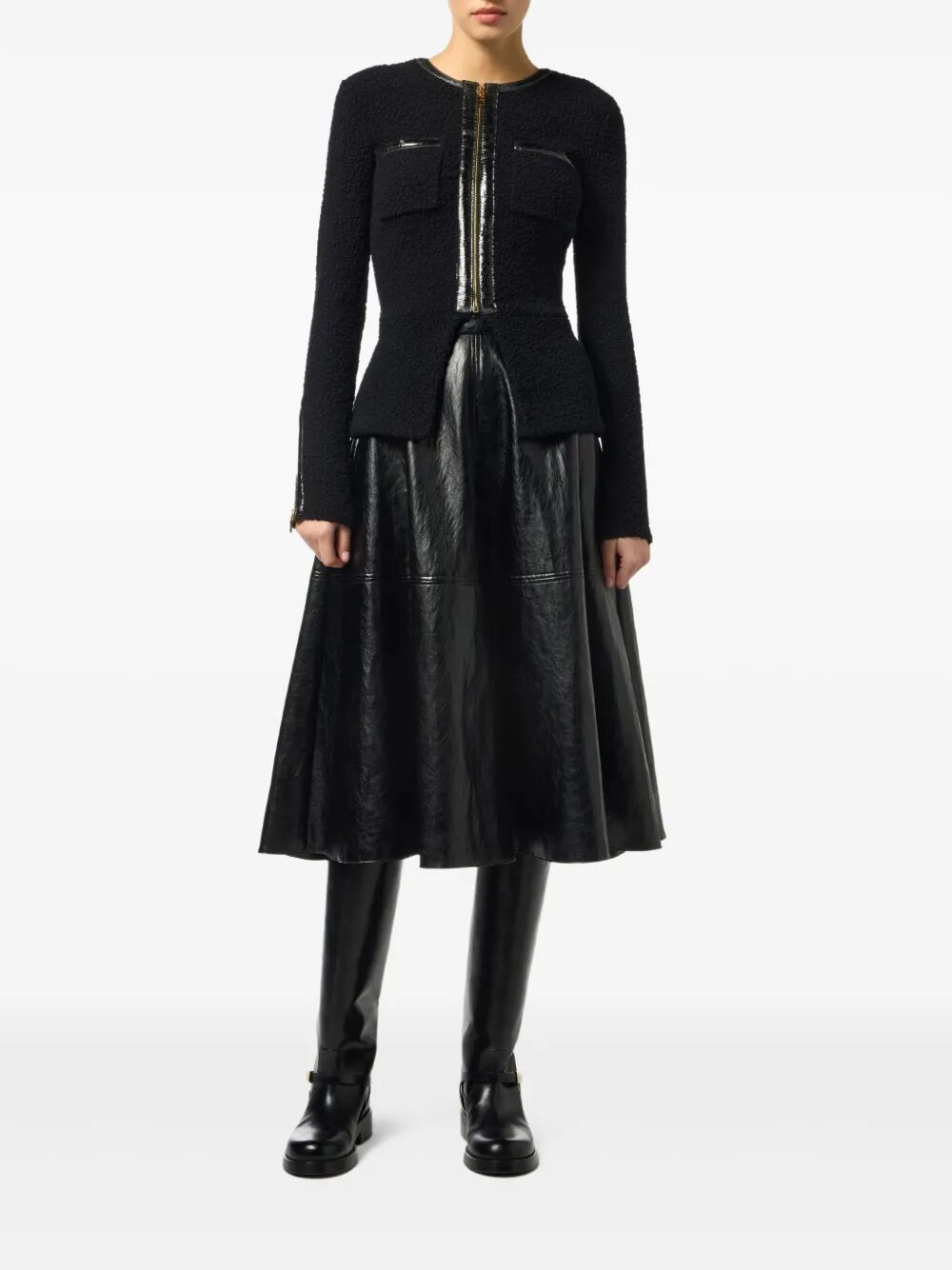 ELISABETTA FRANCHI Crackled Leather-Effect Mini Skirt with Logo Details