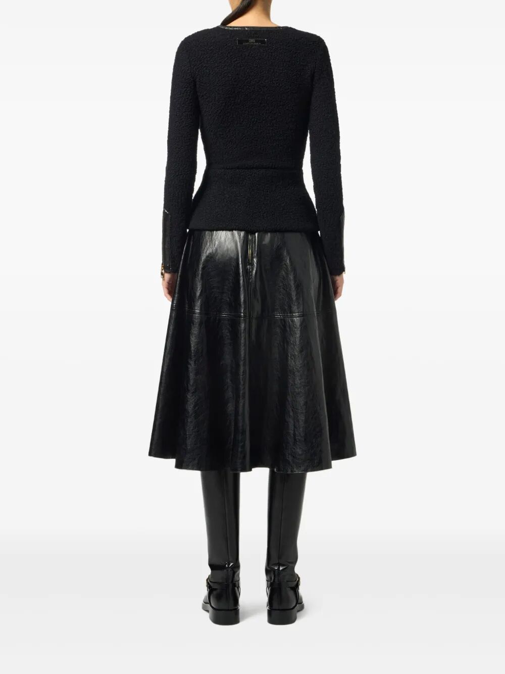 ELISABETTA FRANCHI Crackled Leather-Effect Mini Skirt with Logo Details