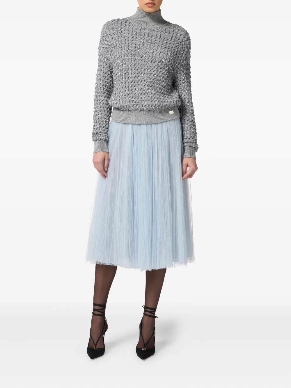 ELISABETTA FRANCHI Belted Round Midi Skirt