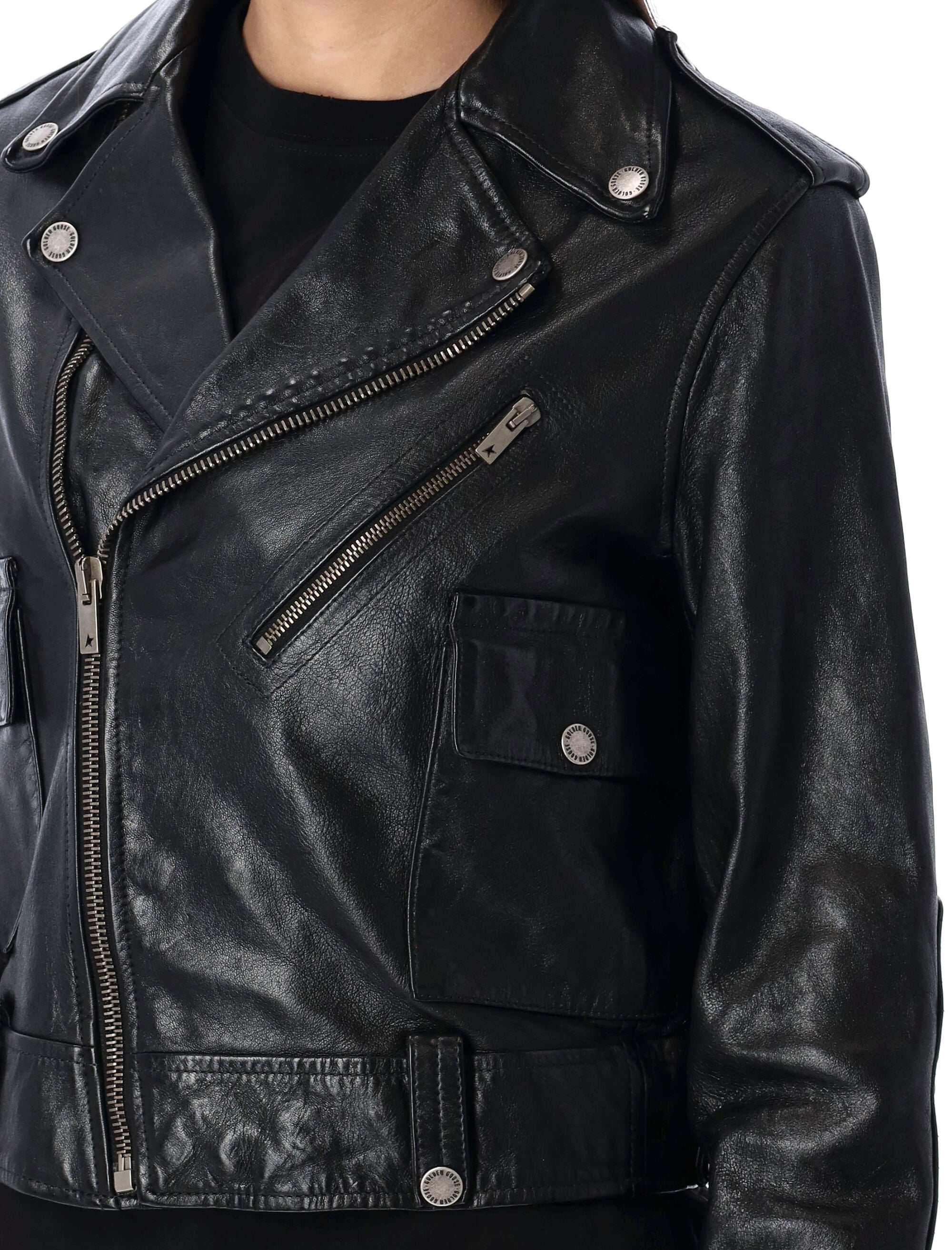 GOLDEN GOOSE DELUXE BRAND Luxurious Leather Biker Jacket