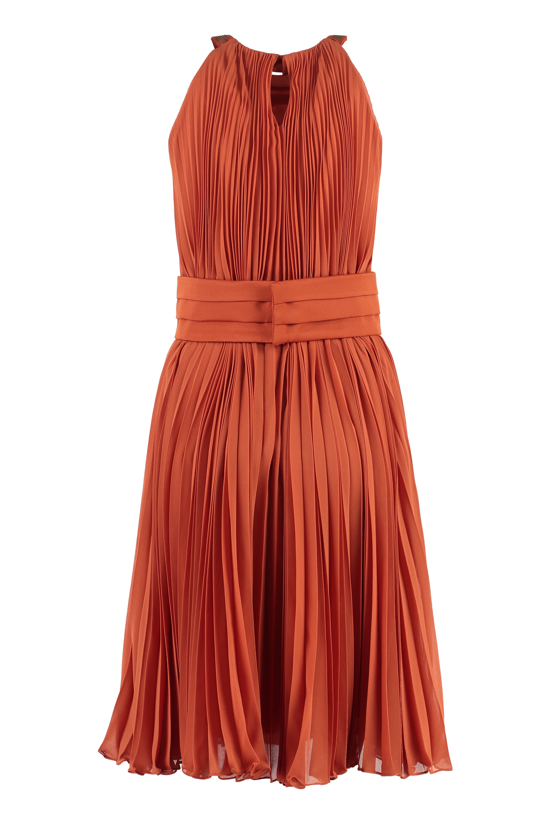 MAX MARA Pleated Mini Dress with Embellished Neckline