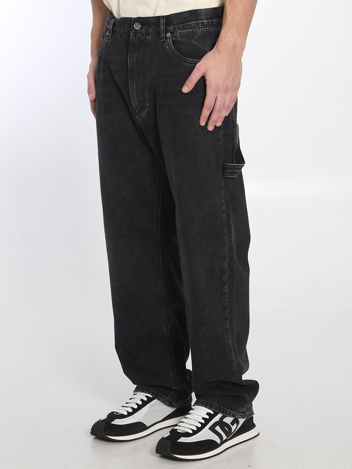 DOLCE & GABBANA Wide Leg Denim Jeans with Cargo Pockets - Size 48