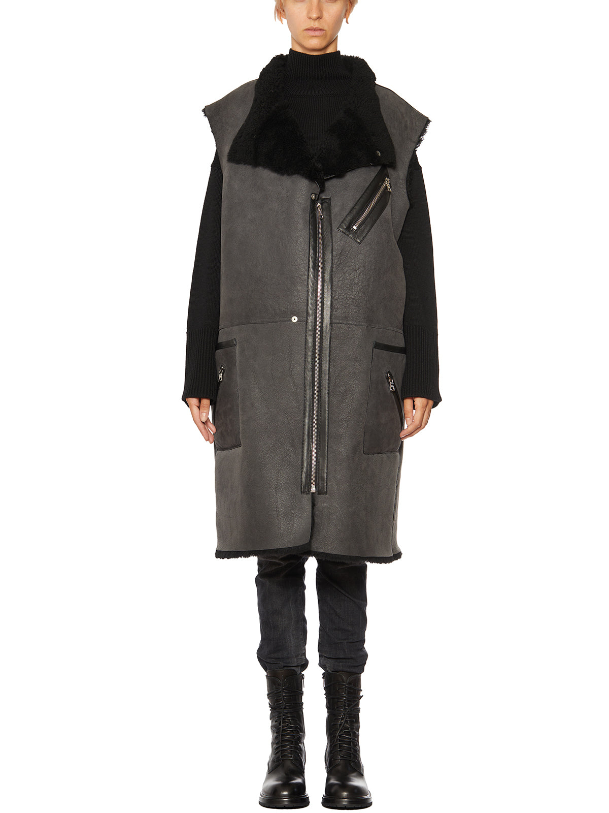 KERVIN MARC Oversize Reversible Shearling Gilet - One Size