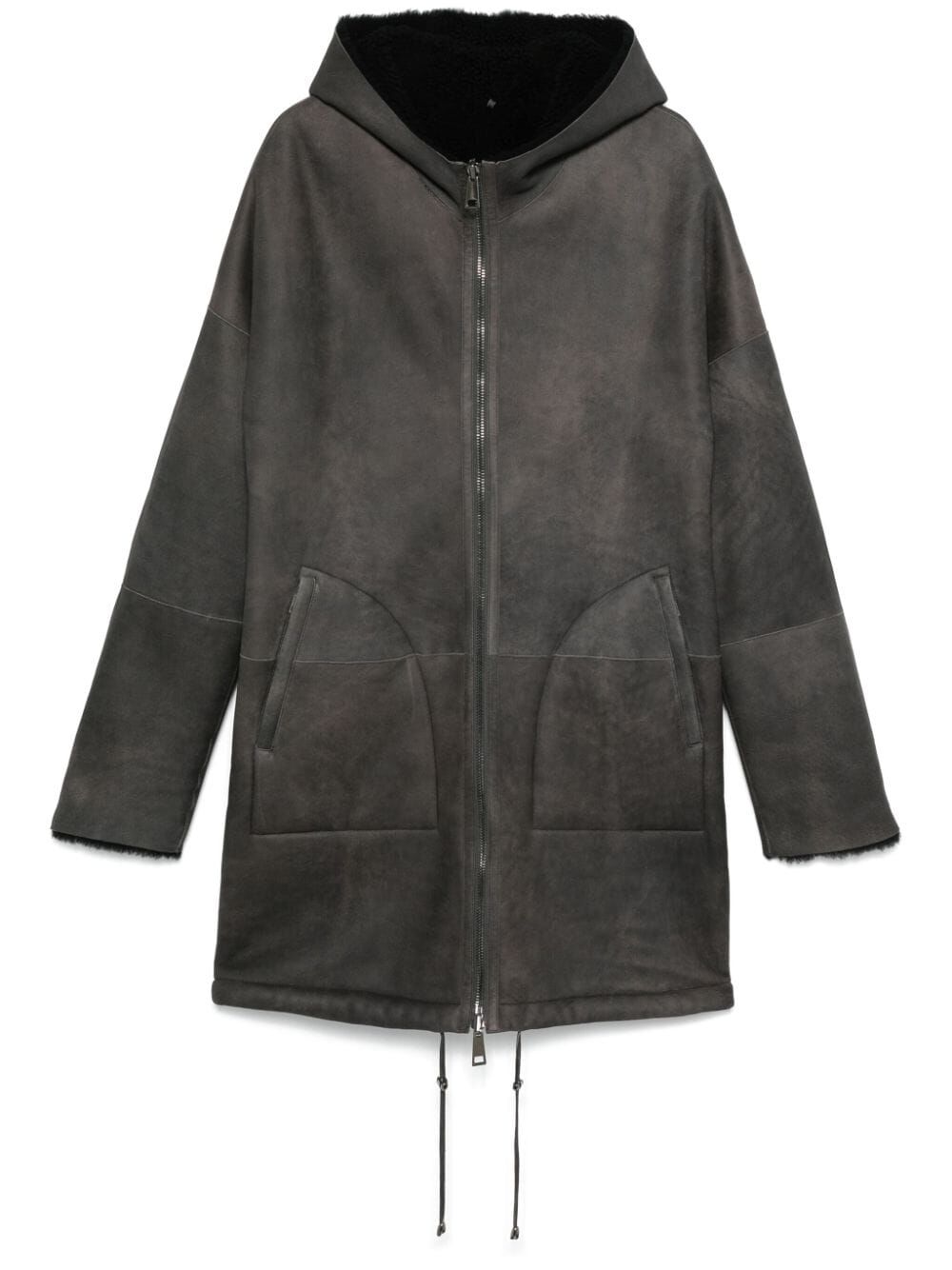 GIORGIO BRATO Reversible Shearling Overcoat with Hood for Men