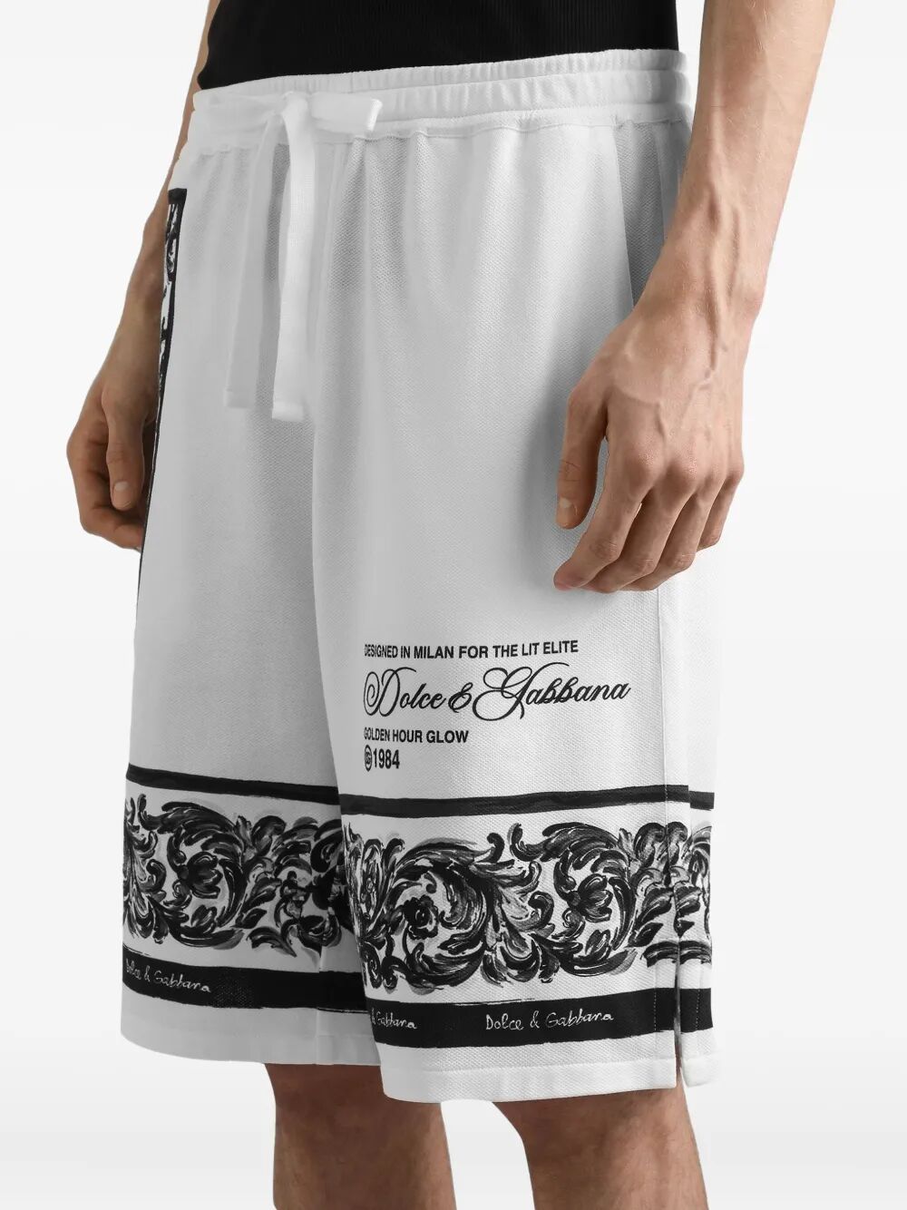 DOLCE & GABBANA Majolica-Print Double Piqué Bermuda Shorts - Mini