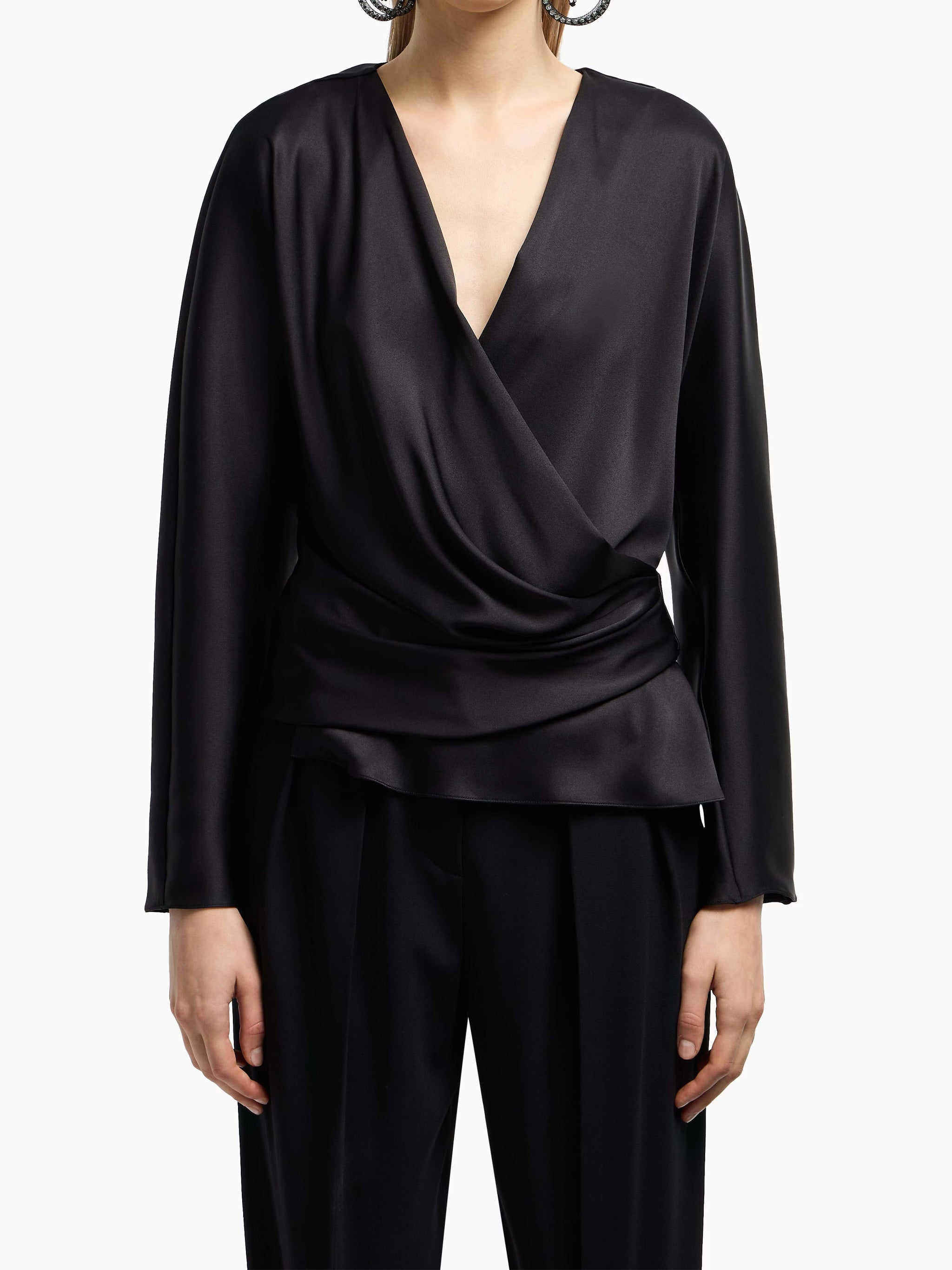 GIORGIO ARMANI Double Black Silk Satin Shirt