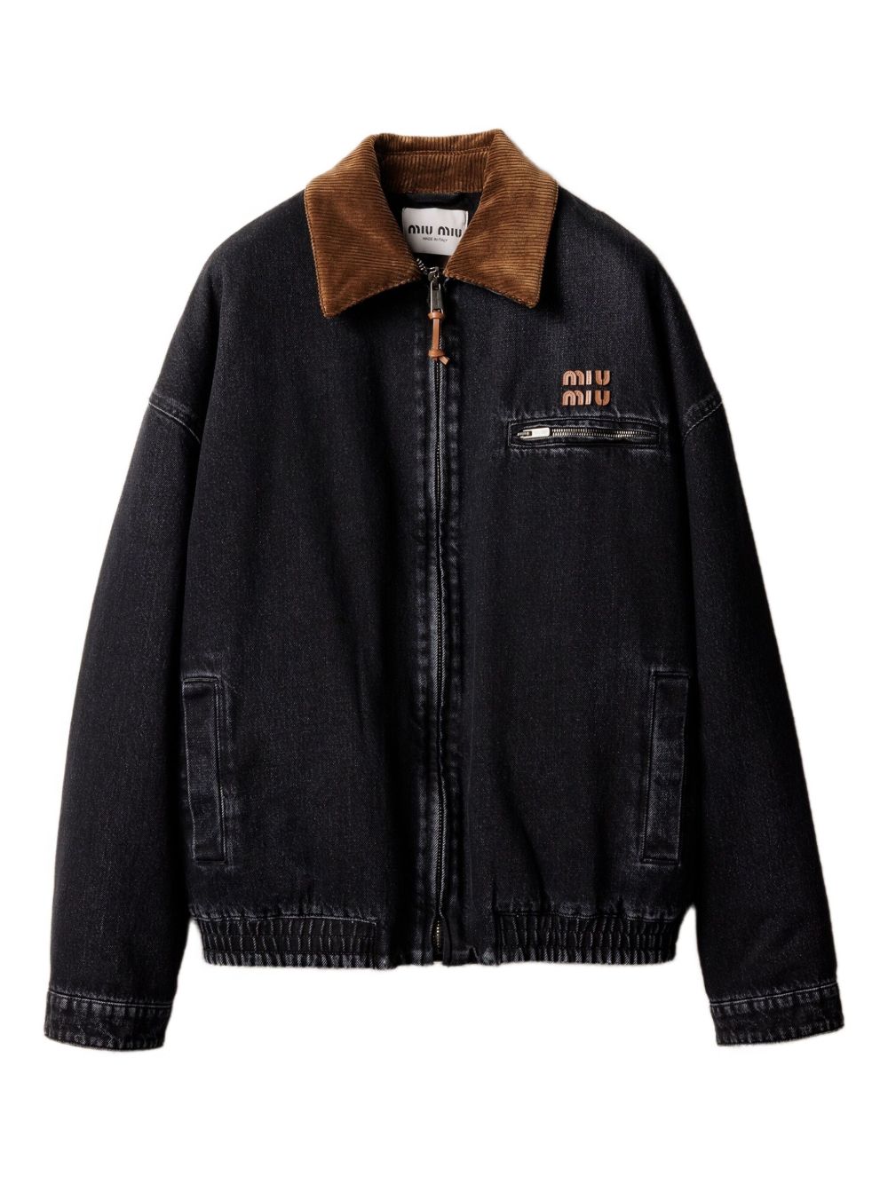 MIU MIU Denim Bomber Jacket with Corduroy Collar
