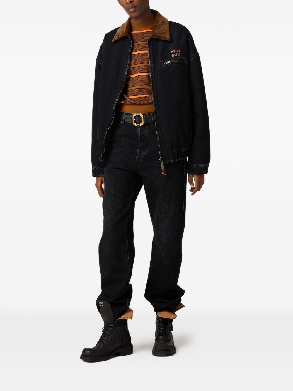 MIU MIU Denim Bomber Jacket with Corduroy Collar