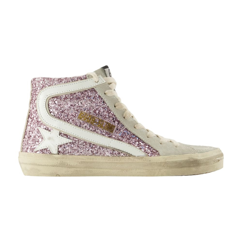 GOLDEN GOOSE Slide Glitter Upper Suede Toe Shiny Leather Star and Wave Sneakers
