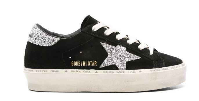 GOLDEN GOOSE Hi Star Suede Sneakers with Glittered Star and Heel Tab