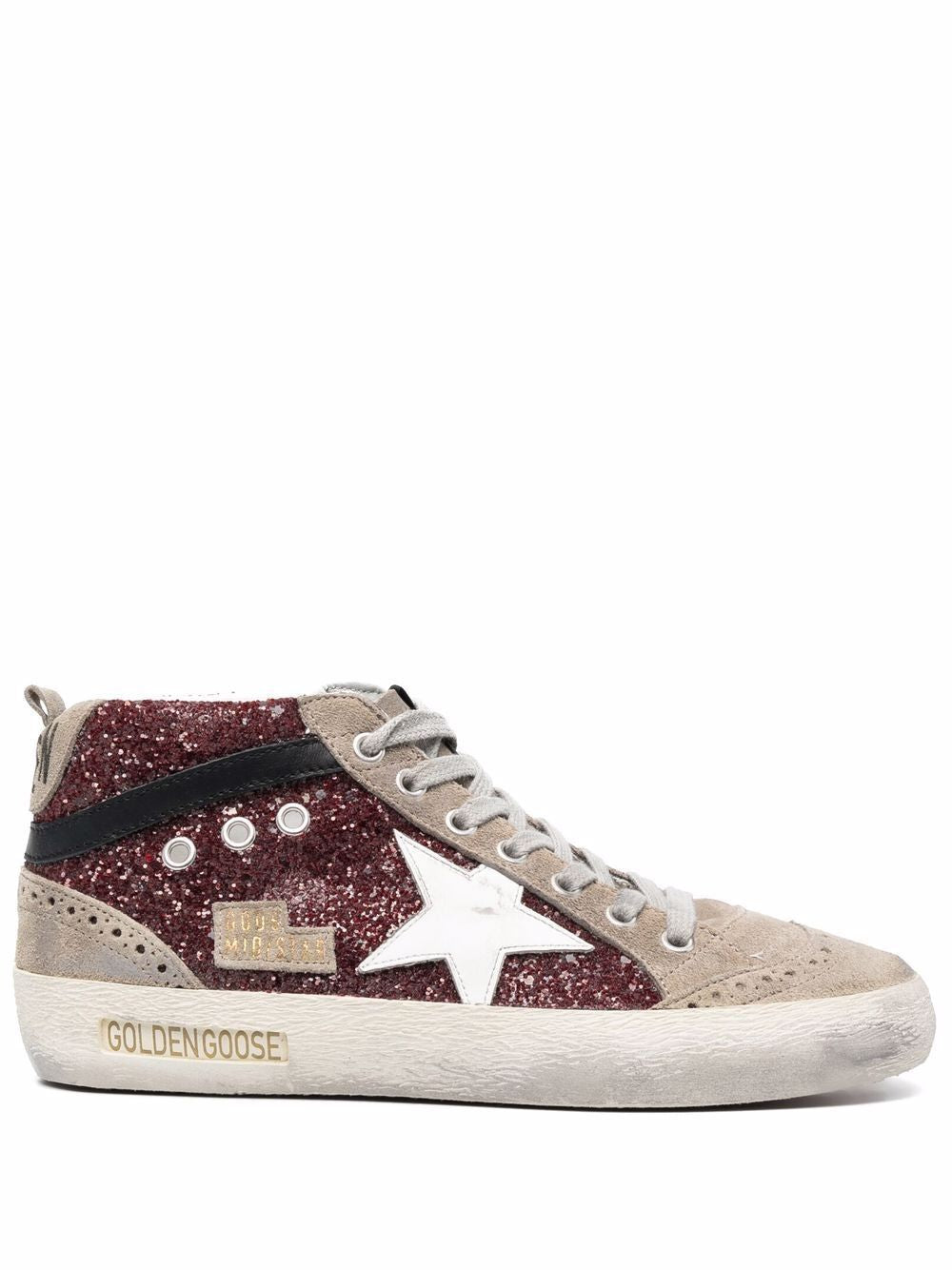 GOLDEN GOOSE Women's Mid Star Glitter Upper Suede Toe and Spur Leather Sneakers