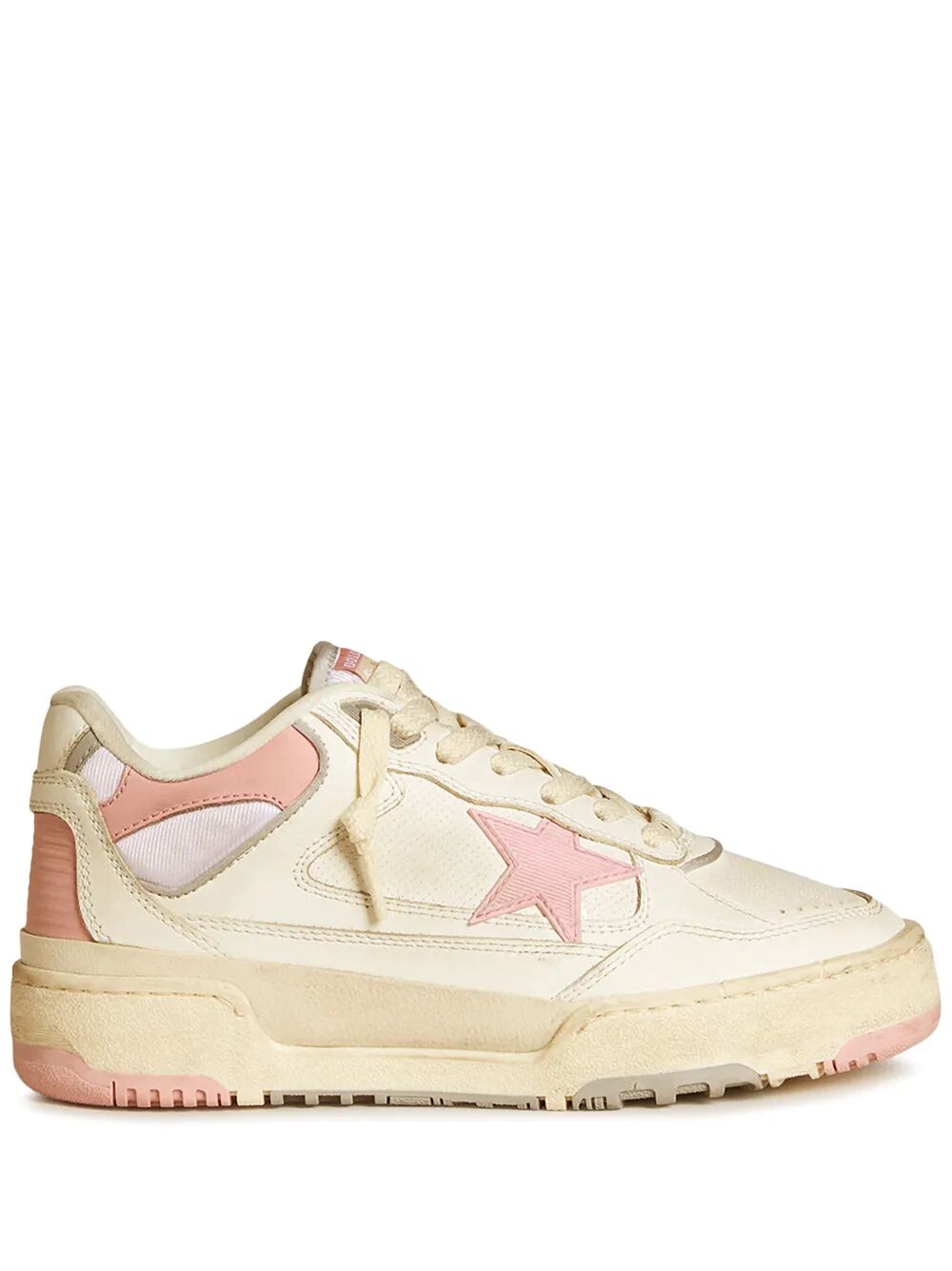 GOLDEN GOOSE Distressed Finish Leather and Fabric Sneakers with Pink Star