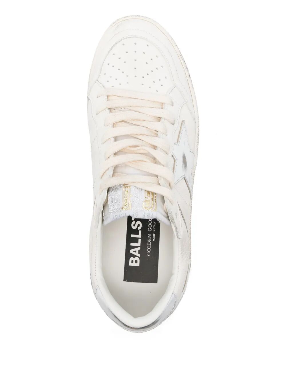GOLDEN GOOSE Vintage Effect Leather Sneakers with Silver Star and Heel Tab