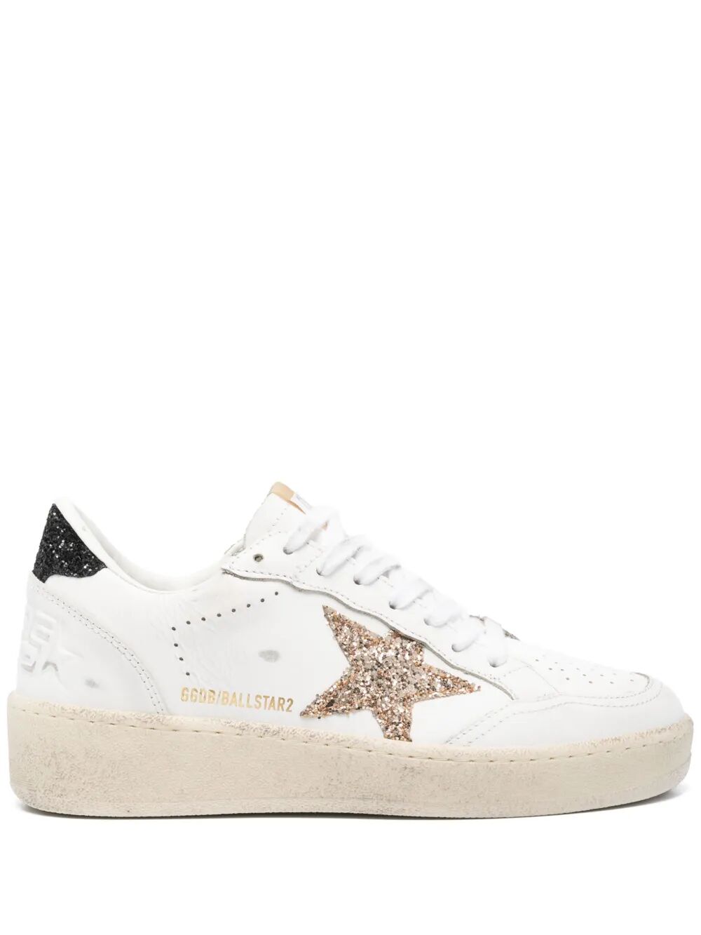 GOLDEN GOOSE Ballstar 2 Leather Sneakers with Glitter Star and Heel