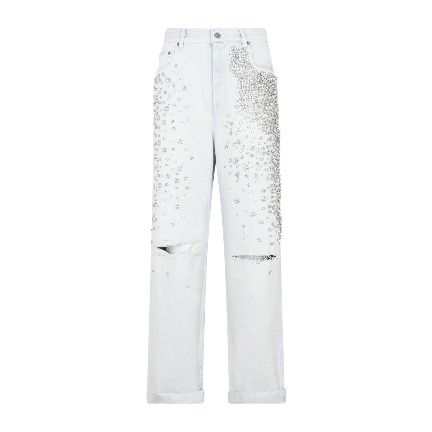 GOLDEN GOOSE Rhinestone Appliqué Distressed Jeans