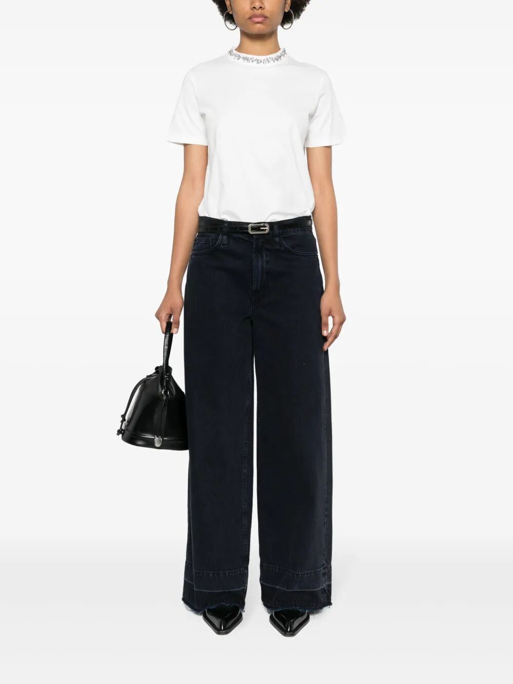 GOLDEN GOOSE Distressed Regular T-Shirt with Embroidery for Women