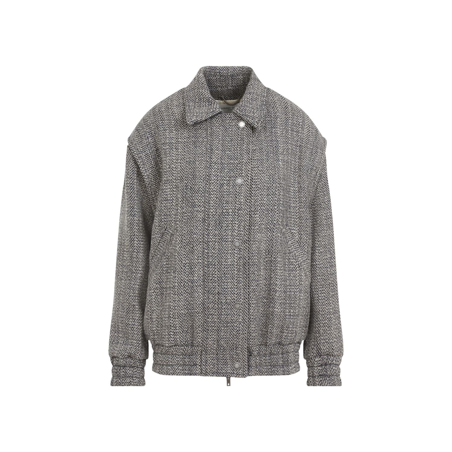 GOLDEN GOOSE Wool Blend Herringbone Bomber Jacket