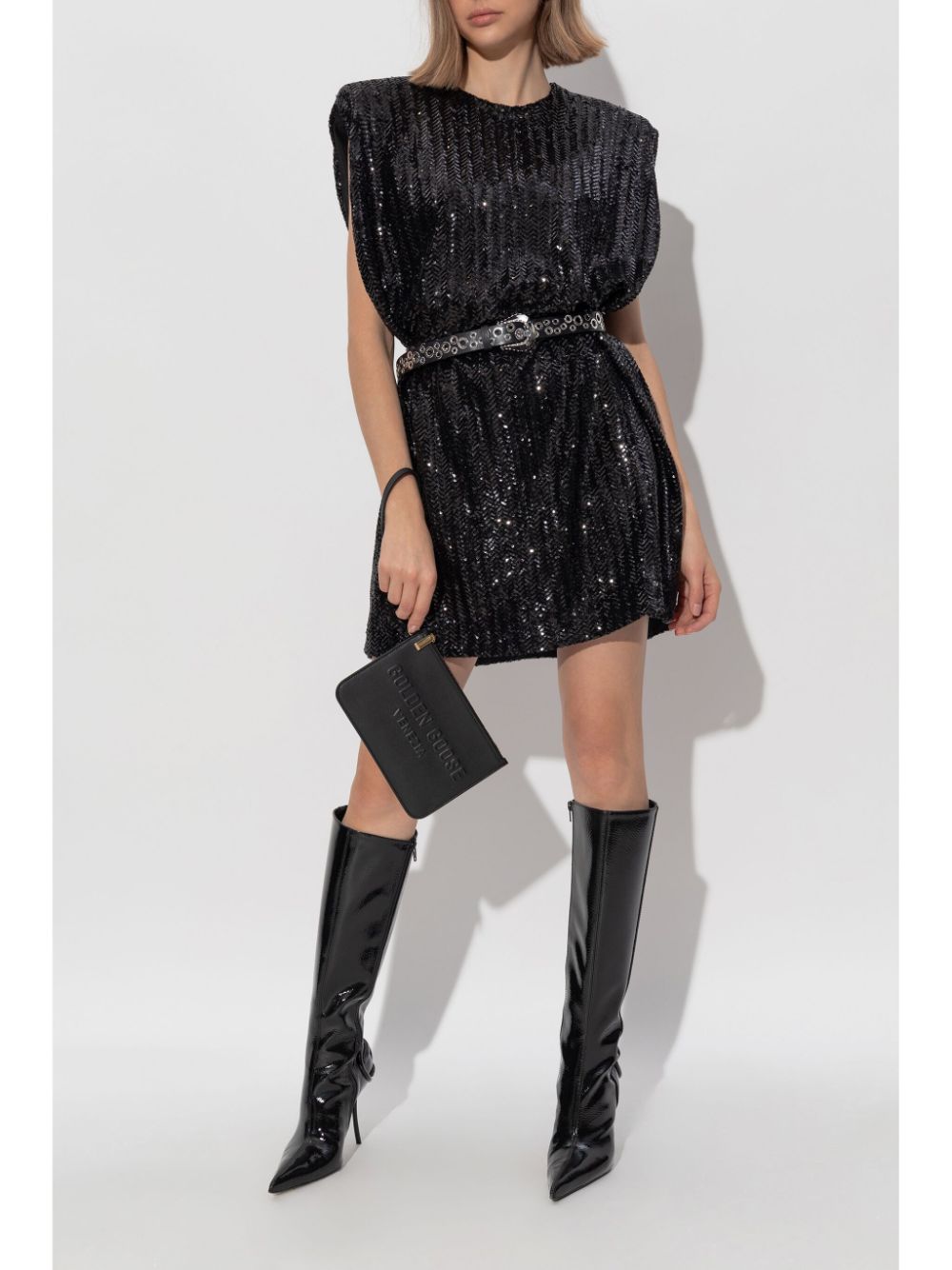 GOLDEN GOOSE Sequined Mini Dress with Shoulder Pads