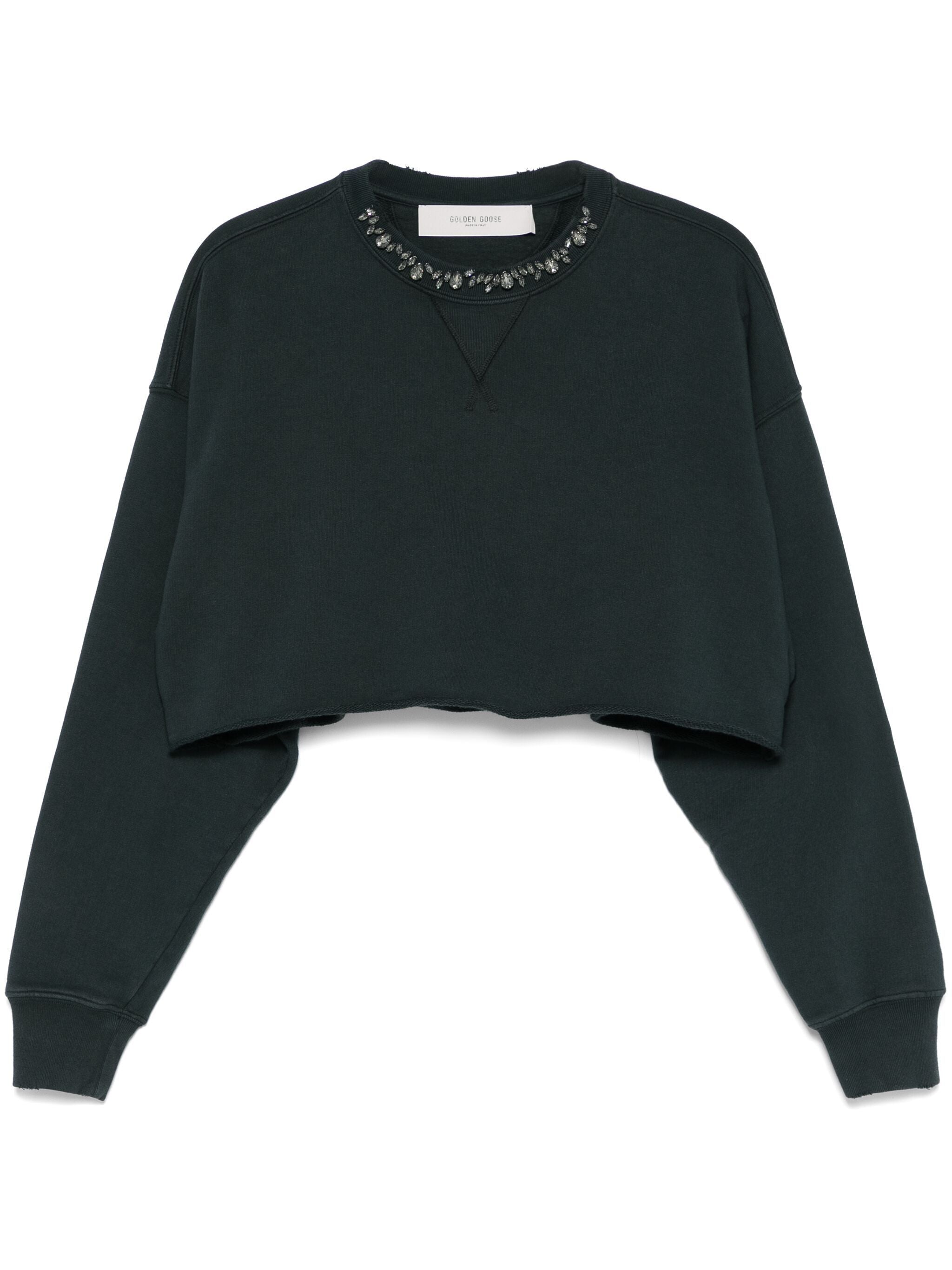 GOLDEN GOOSE Distressed Cropped Sweatshirt with Embellished Detail