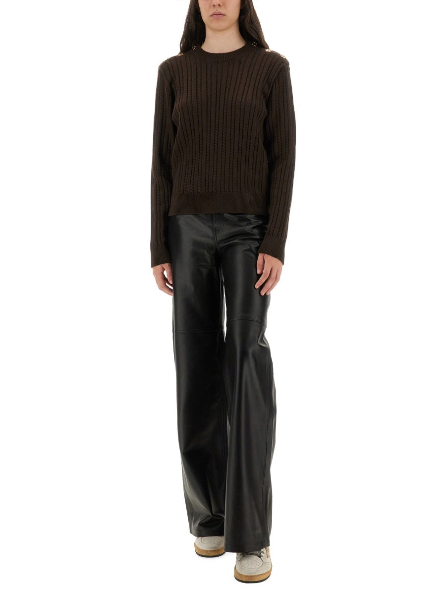 GOLDEN GOOSE Wool Blend Crew-Neck Sweater with Woven Pattern