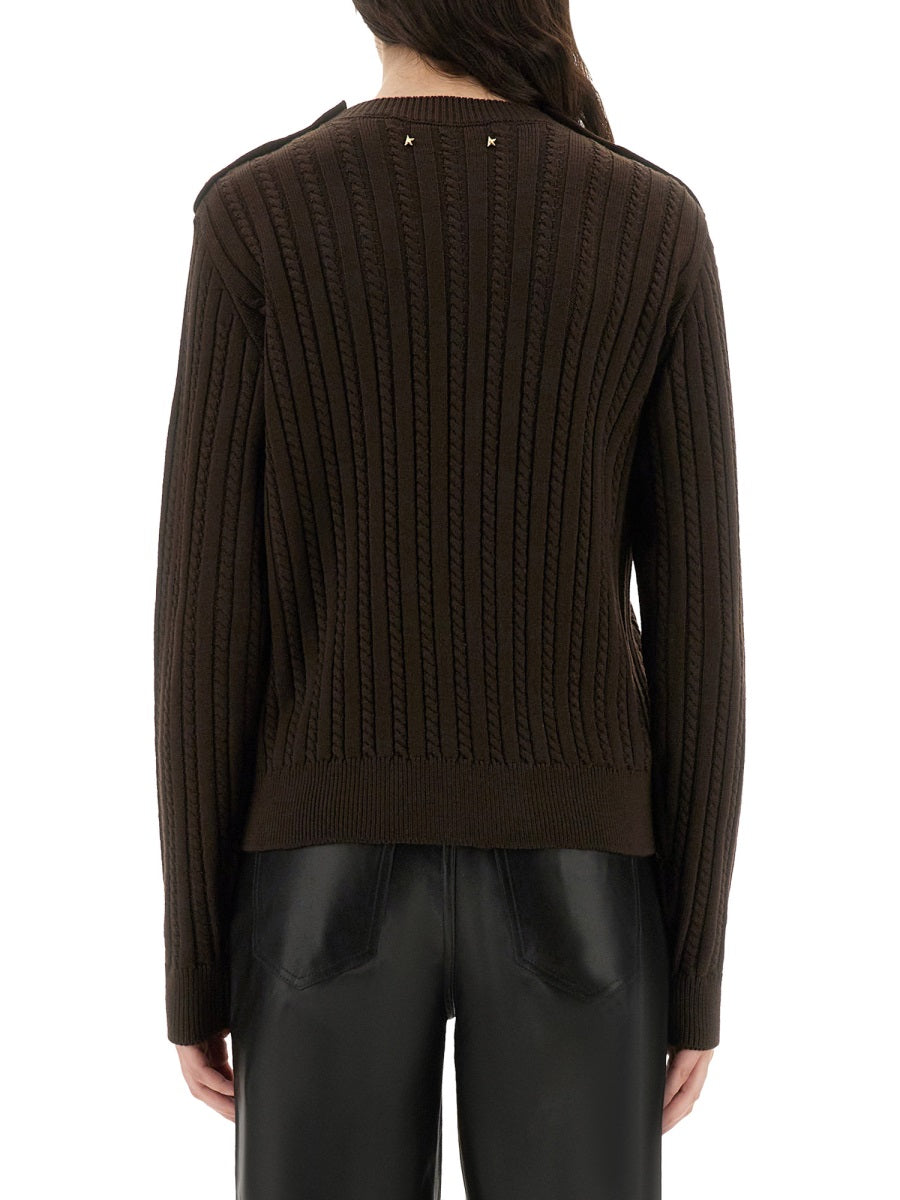 GOLDEN GOOSE Wool Blend Crew-Neck Sweater with Woven Pattern