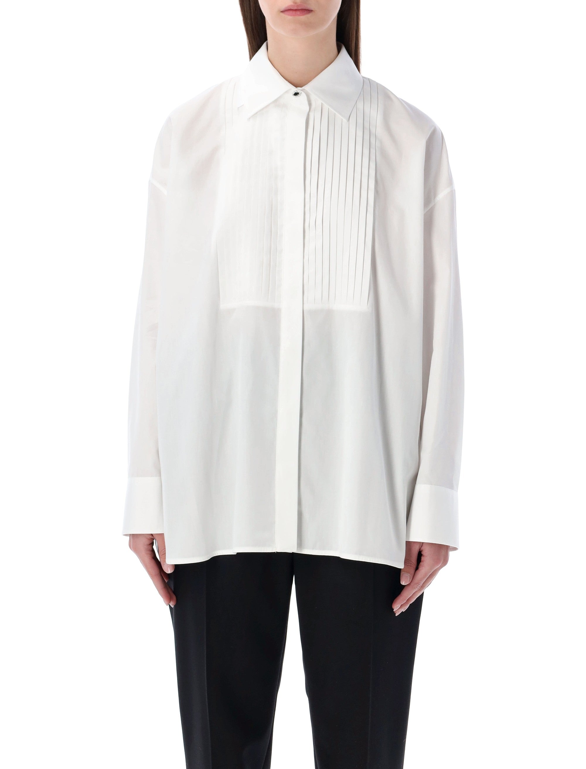 GOLDEN GOOSE Oversized Cotton Shirt with Pleated Bib and Jewel Buttons - Women's Size S