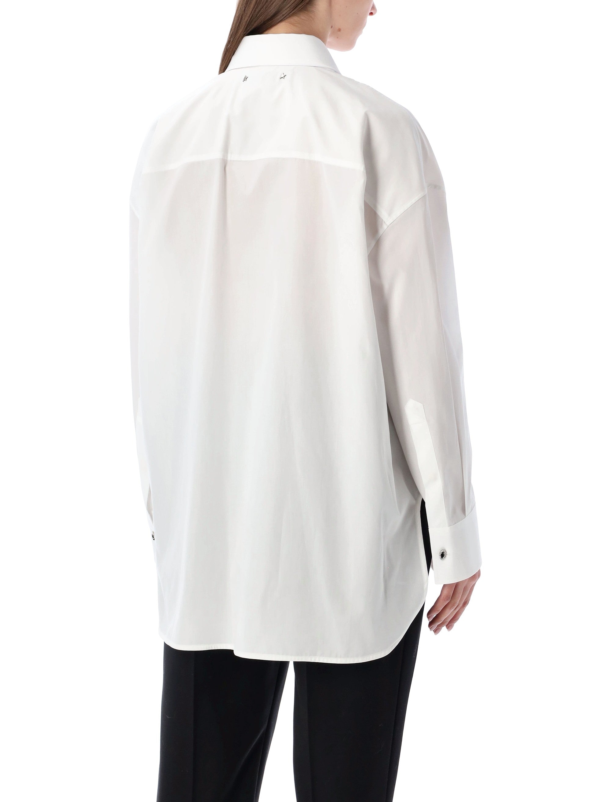 GOLDEN GOOSE Oversized Cotton Shirt with Pleated Bib and Jewel Buttons - Women's Size S