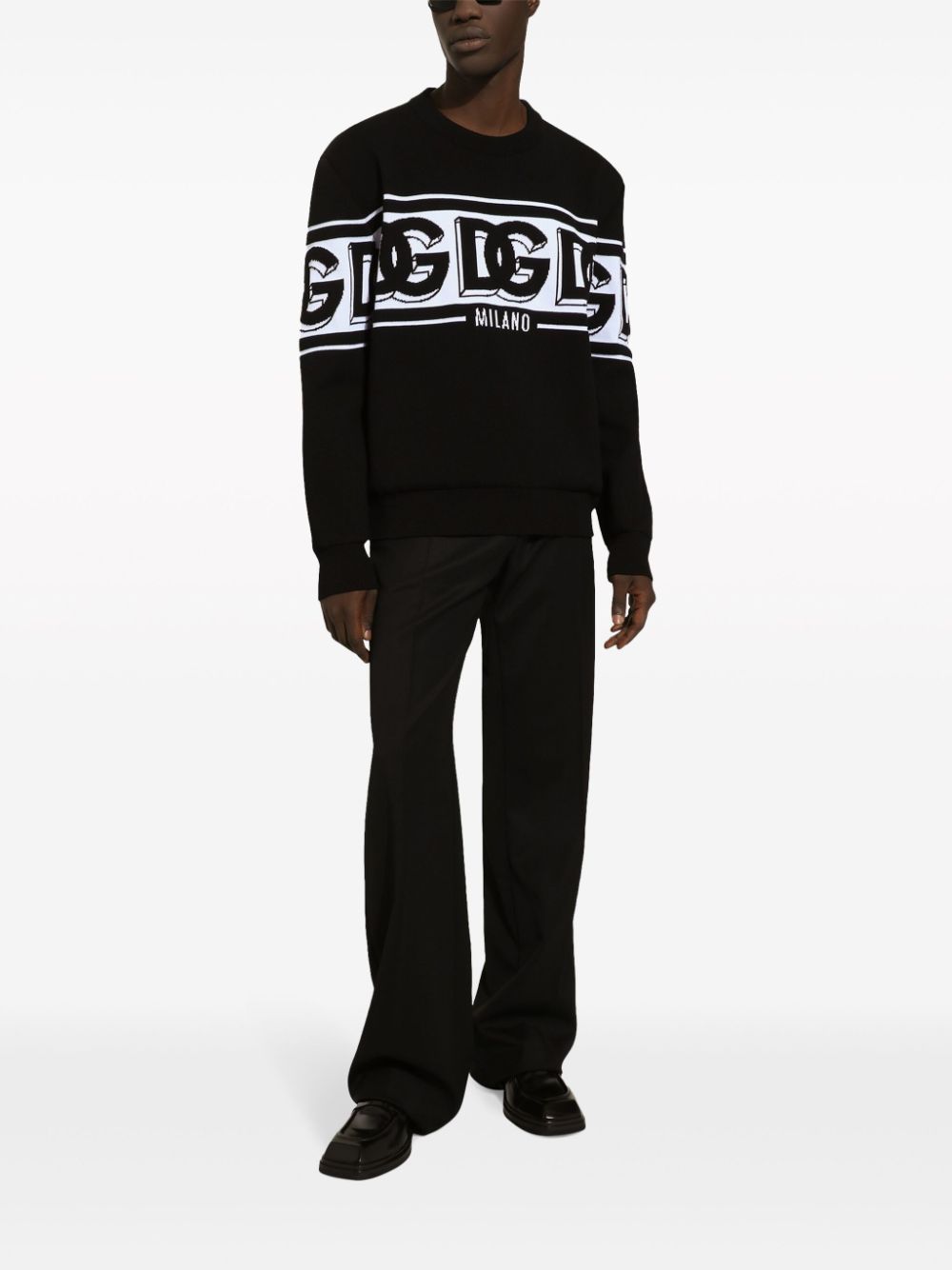 DOLCE & GABBANA Intarsia Knit Logo Crew Neck Jumper - Men's Essential