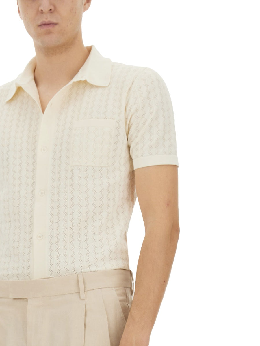 DOLCE & GABBANA Perforated Cotton Knit Shirt - Size 50 IT