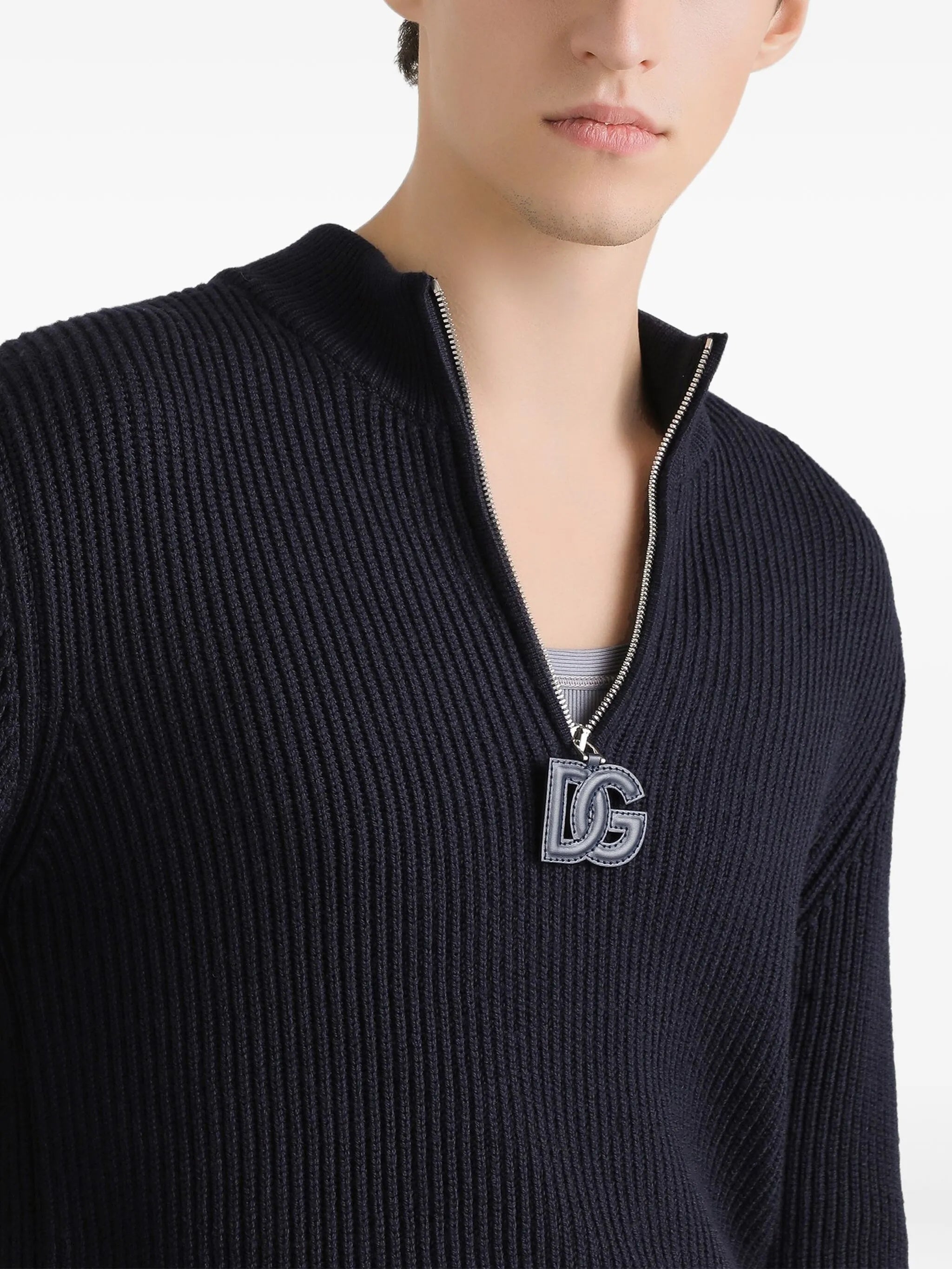 DOLCE & GABBANA Men's Virgin Wool Sweater with Zip Collar