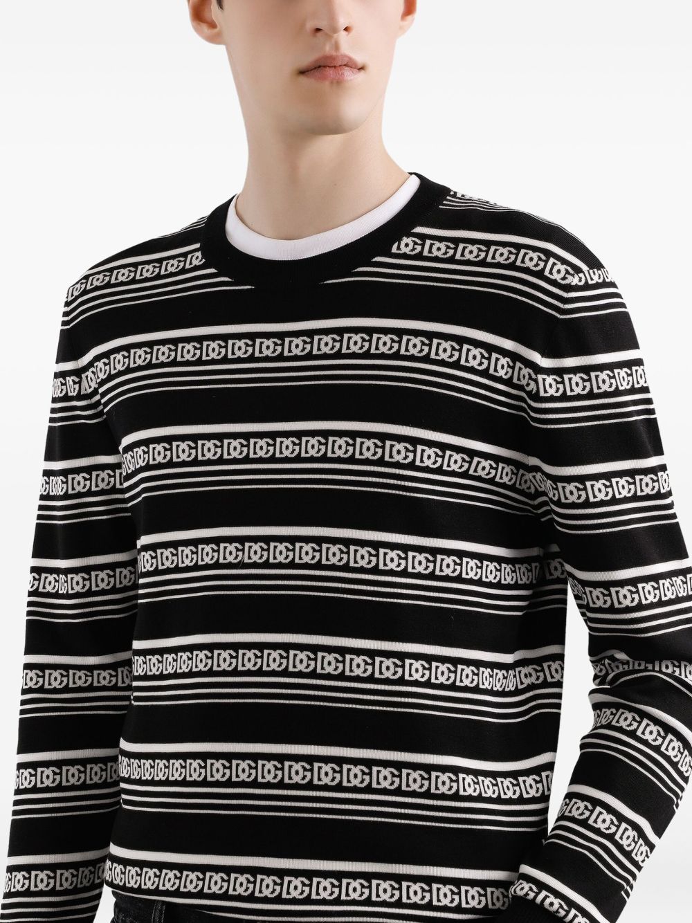 DOLCE & GABBANA Silk Crew Neck Pullover with Logo - Size 48