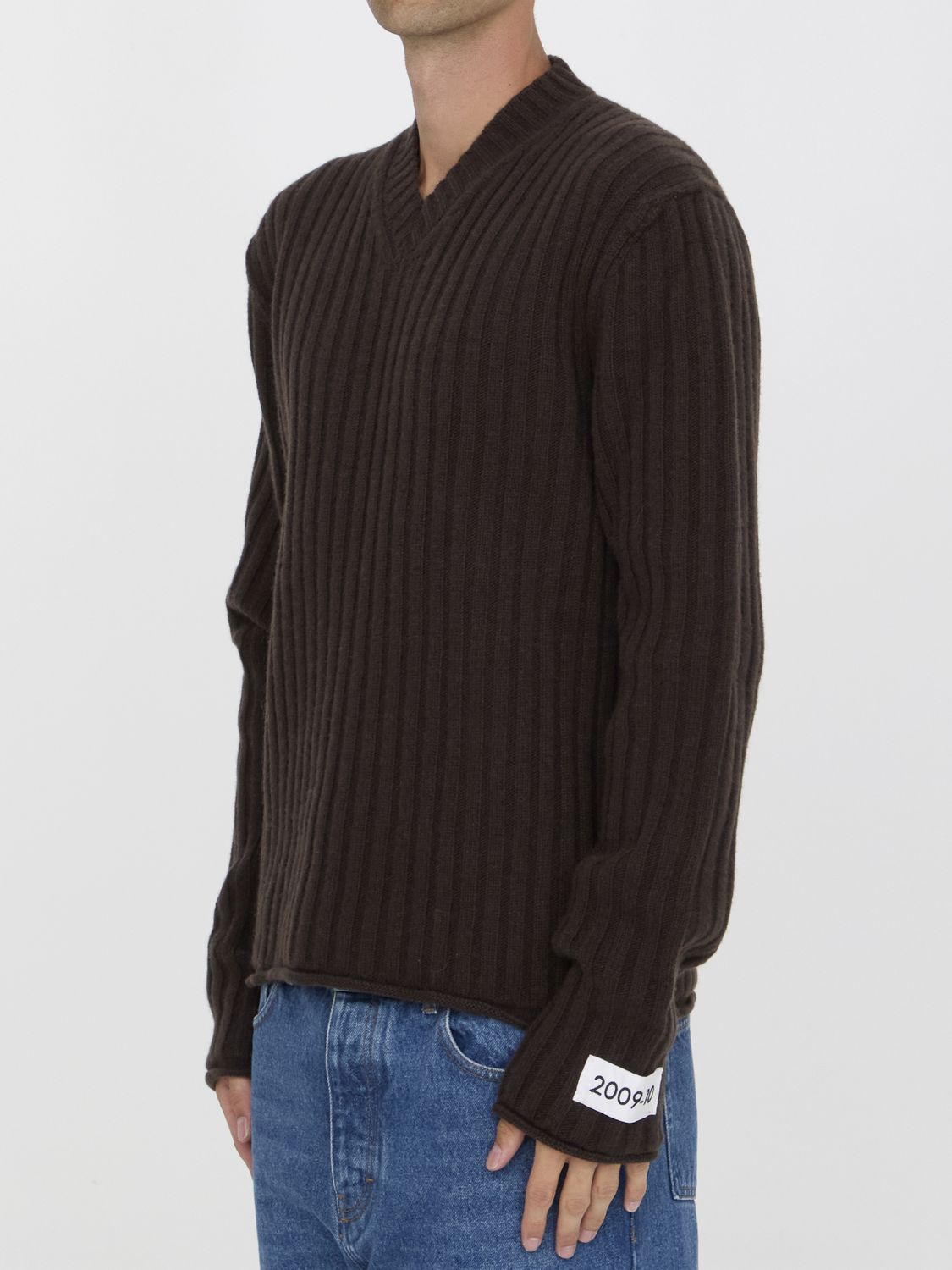 DOLCE & GABBANA V-Neck Wool Sweater with Embroidered Patch - Regular Fit