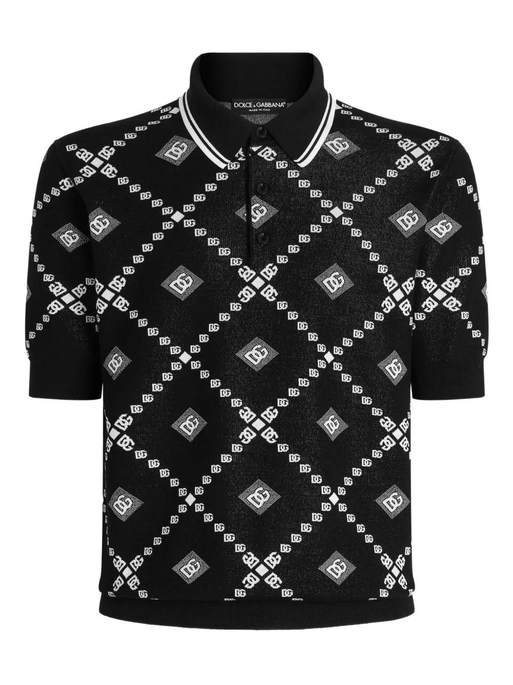 DOLCE & GABBANA Jacquard Piquet Polo Shirt - Size 48