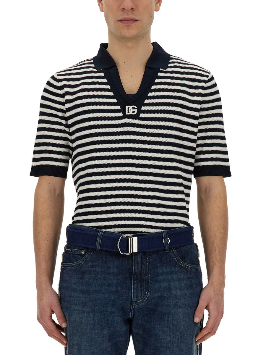 DOLCE & GABBANA Regular Fit V-Neck Polo Shirt - SS24
