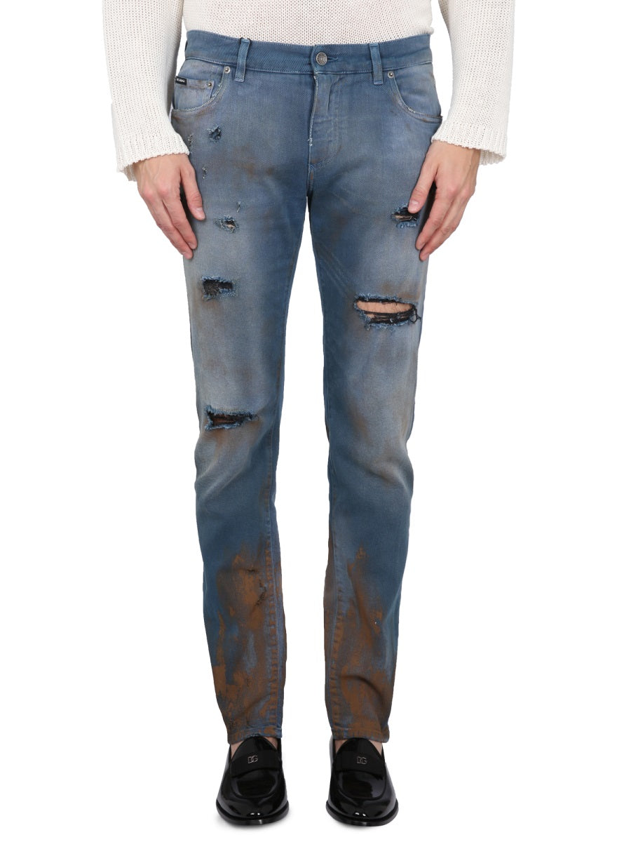 DOLCE & GABBANA Men's Skinny Fit Jeans with Zipper and Button Closure