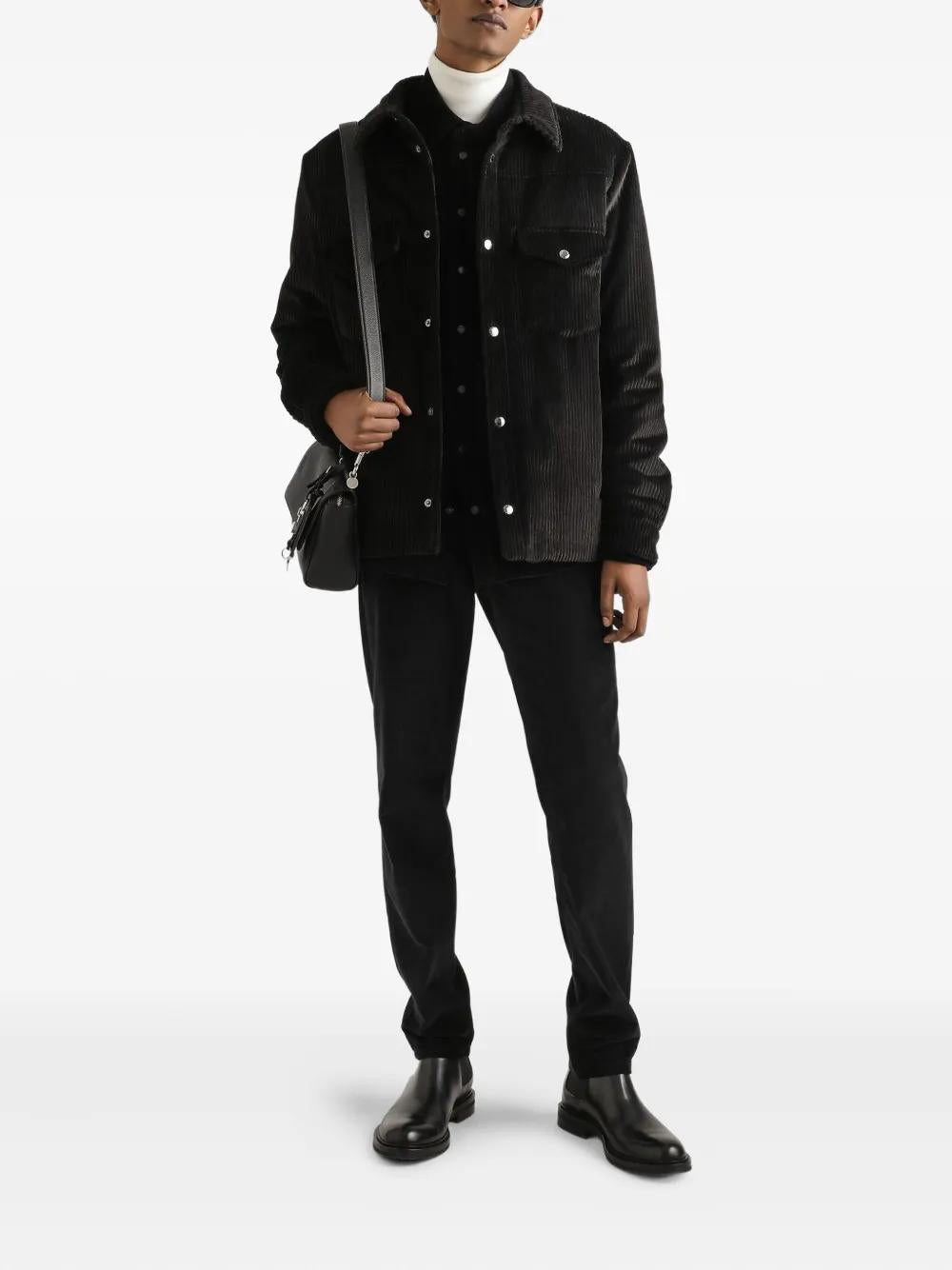 DOLCE & GABBANA Corduroy Trousers with Logo Plaque - Men’s Regular Fit