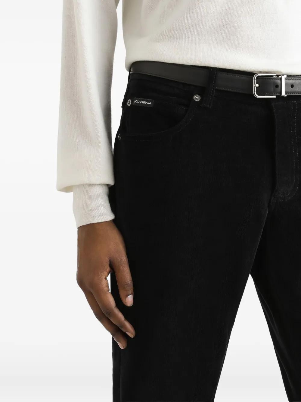 DOLCE & GABBANA Corduroy Trousers with Logo Plaque - Men’s Regular Fit