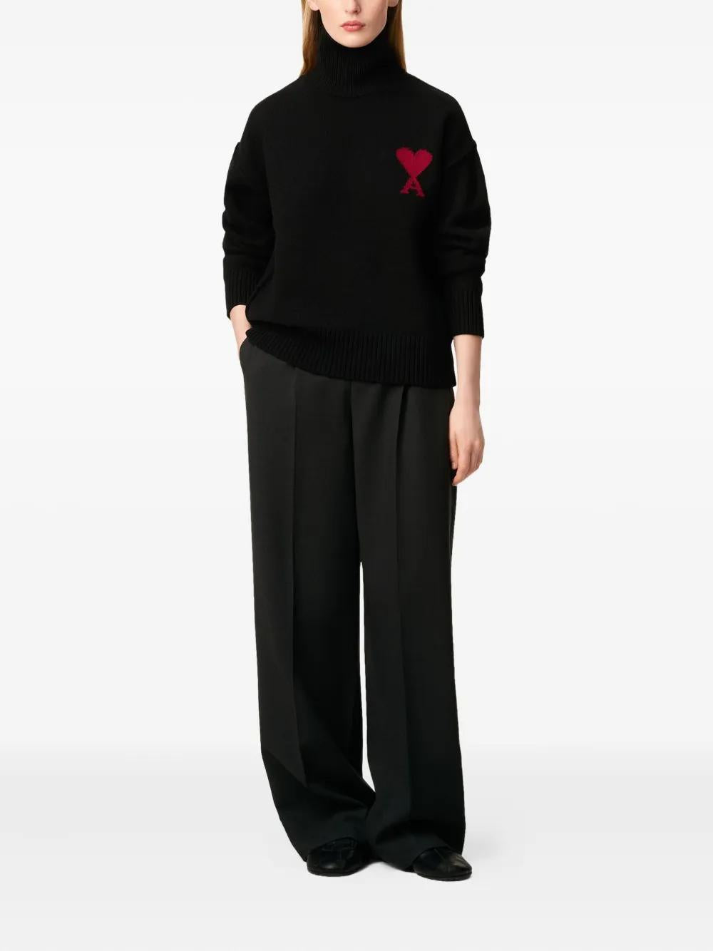 AMI PARIS Funnel-Neck Heart Intarsia Sweater