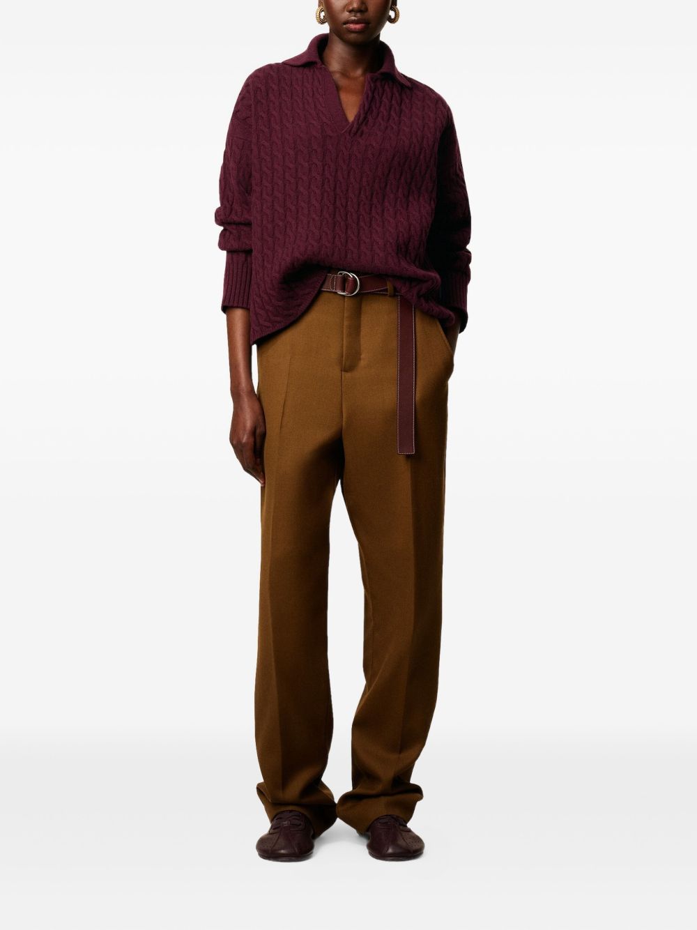 AMI Relaxed Fit Cable Knit Sweater with Polo Collar for Men