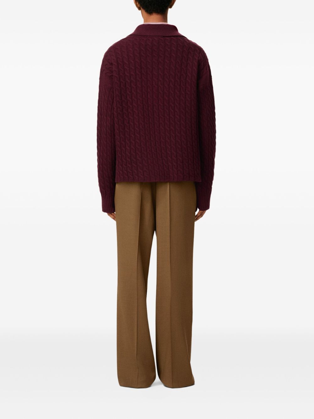 AMI Relaxed Fit Cable Knit Sweater with Polo Collar for Men