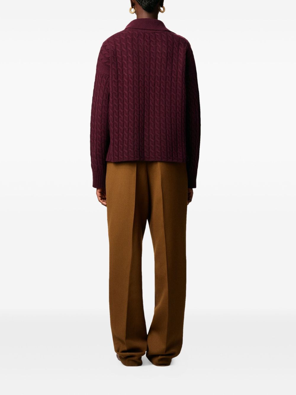 AMI Relaxed Fit Cable Knit Sweater with Polo Collar for Men