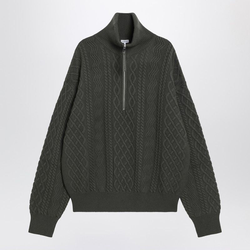 LOEWE Wool Zip Sweater with Braided Knit Design