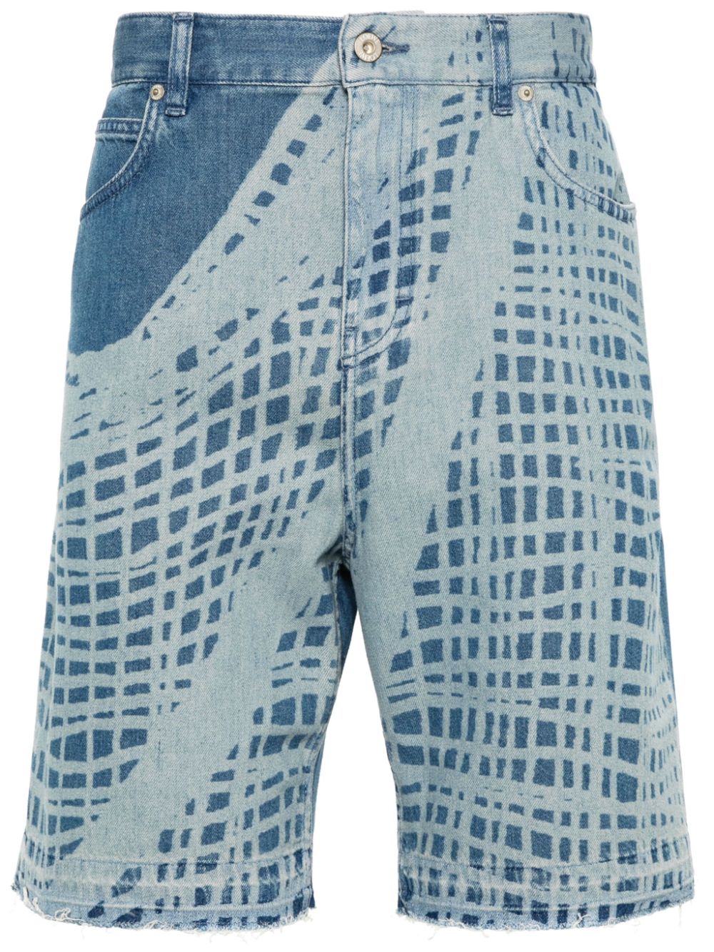 LOEWE Men's Mid-Rise Denim Shorts with Frayed Hem