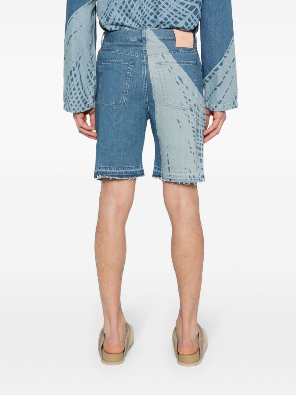 LOEWE Men's Mid-Rise Denim Shorts with Frayed Hem